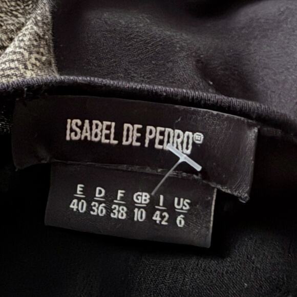 Isabel de Pedro Scarf Print Draped Dress Black US 6 Spain Avant Garde Art Deco - Picture 2 of 5